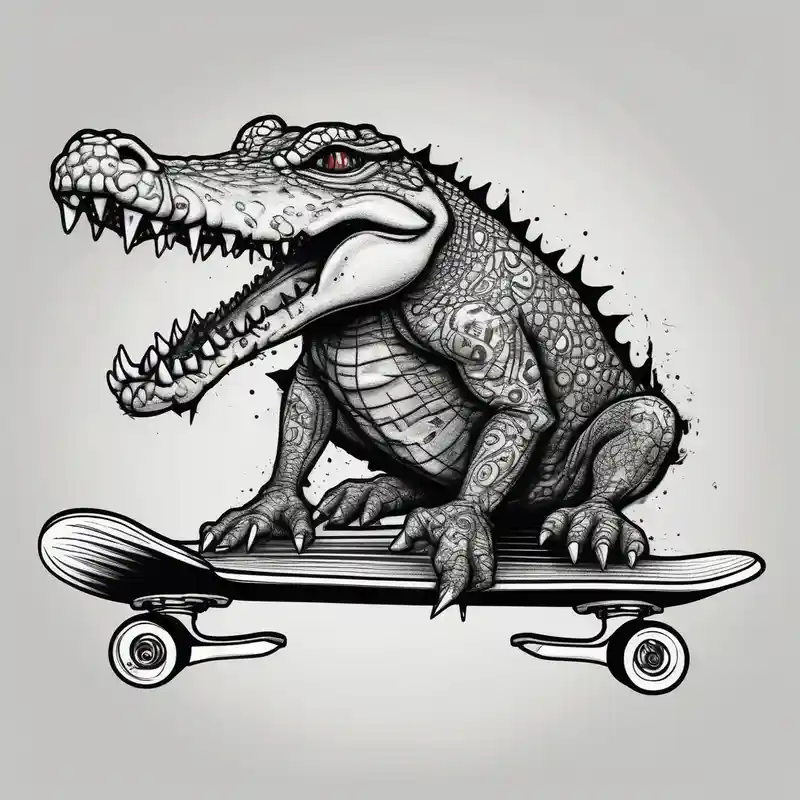 black and white style Tattoo and Piercing Shop Tattoo Ideas in 2025 about crocodile riding a skateboard with piercings and tattoos half sleeve tattoos for men and crocodile riding a skateboard with piercings and tattoos half sleeve tattoos for men